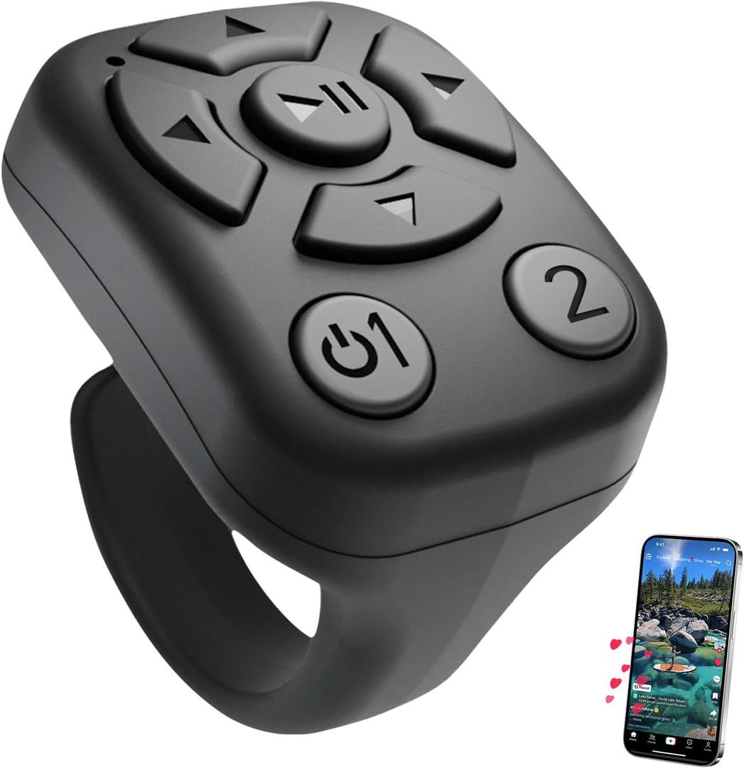 TikTok Scrolling Ring - Bluetooth Remote for TikTok Clips & Tunes, iPhone-Compatible Fingertip Wireless Bluetooth Controller, Ideal for iPad, iOS & Android,On iPhone, Have to Turn on AssistiveTouch (Black01)