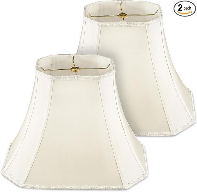 Glooglitter Set of 2 Bell Lamp Shade 6.25" x 8" Top 11" x 16" Bottom 12" High (Spider) Rectangle Cut Square Replacement Vintage Silk Lampshade for Table Floor Living Room Bedroom (White)