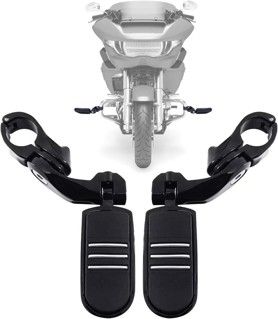 1.25" Motorcycle Foot Pegs Adjustable Highway Pegs for Harley Davidson Touring Road King Road Glide Street Glide Electra Glide Dyna Sportster Softail 1 1/4" Crash Bar Highway Peg, Black (Medium)