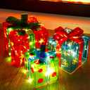 ATDAWN Set of 3 Lighted Gift Boxes Christmas Decorations, Snowflake Star Light Up Present Boxes for Christmas Indoor Home Outdoor Yard Lawn