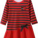 HIGHUZZA Baby Girl Clothes, Long Sleeve Bow Tie Embroidered Graphic Red Ladybug Outfits for Fall Casual Birthday Party 6-9 Months