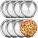 AKOLAFE 8 Pack Personal Pizza Pans 8 Inch Pizza Pans Stainless Steel Pizza Pan Set Small Round Pizza Pan for Oven Metal Pizza Plates Platter Pizza Baking Sheet Pizza Tray for Serving Cooking Grilling
