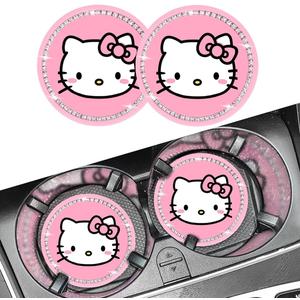 2PCS Cute Kitty Cup Holder Coasters, Black Silicone Anti-Slip Car Coasters,Car Cup Pads,Universal 2.75 Inch