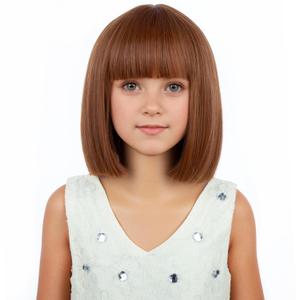 Kids Dark Orange Wig Child Short Orange Brown Bob Wig for Girls Cosplay Party Synthetic Rose Net Daily Wear Wigs