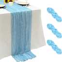 3Pack Baby Blue Cheese Cloth Table Runners,17 x 108 inch Sheer Cheese Cloth Fabric Table Runner Boho Blue Table Runners Bulk for Wedding,Birthday,Party,Holiday,Home Decor