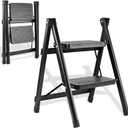 2-Step Ladder, Folding Step Stool for Kitchen/Closet/Garage, Sturdy & Lightweight Aluminum Handy Ladder, 250 lbs Capacity, Anti-Slip Pedals, Compact & Portable for Home DIY & Everyday Use
