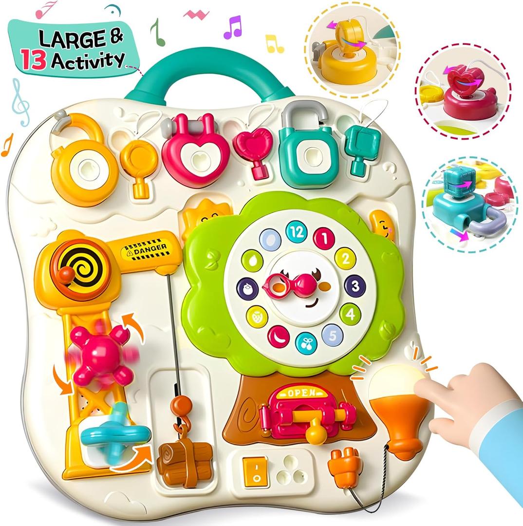 Montessori Busy Board Sensory Toys for Toddlers 1-3, Activity Music & LED Light Up Montessori Toys for 2+ Year Old, Travel Toys for 2 Year Old Boys & Girls, 2025