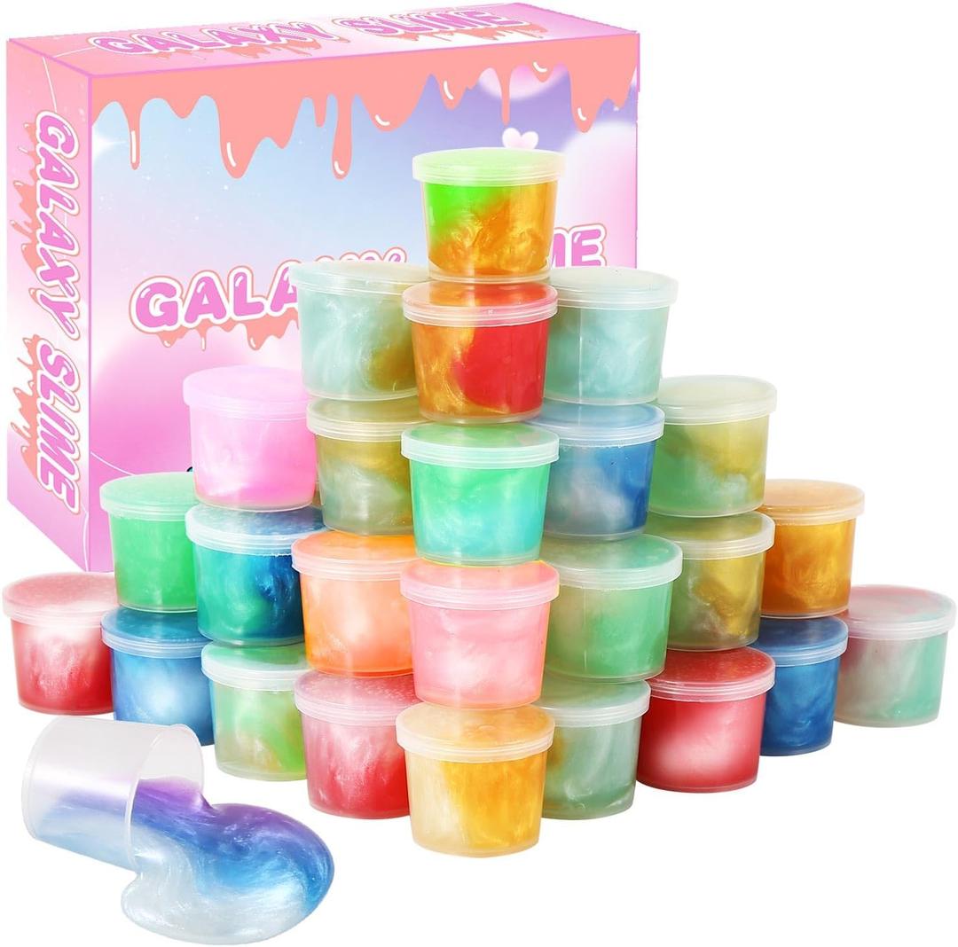 Galaxy Slime Party Favors 30 Pack, Stretchy, Non-Sticky, Non-Mess Party Favors Fidget Toy for Girls and Boys Christmas Stocking Stuffers - Valentine Kids Slime, Classroom Reward