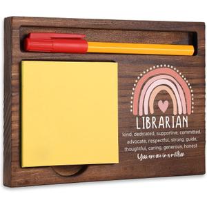 Appreciation Thank You Librarian Gift, Inspirational Desk Decor for Retirement, Leaving, Back to School, Graduation, Congratulate, Motivational Ideas, Wooden Self-Stick Note Pad Holders TBC78