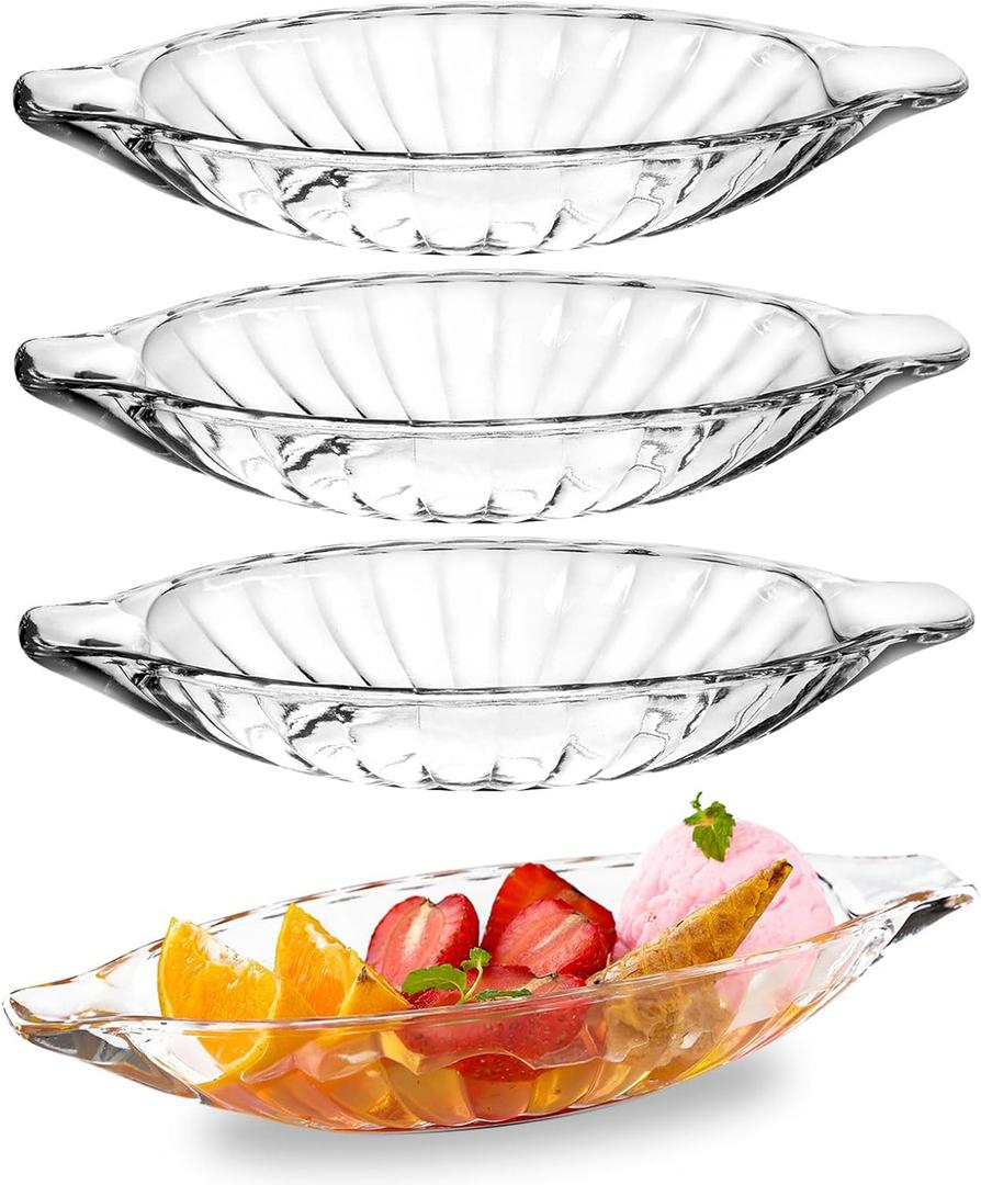 WHJY 4 Pack Banana Split Bowls Ice Cream Sundae Bowls Banana Split Boats 250ml/8oz Ice Cream Dishes Glass Banana Split Dish for Fruits Salad Dessert-Radial Line Pattern