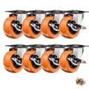 1.5 Inch Casters, ASHGOOB Caster Wheels with Side Brake, Locking Casters Set of 8, Industrial/Furniture Swivel Plate Caster Wheels for Workbench and Carts, Orange Polyurethane (PU) Castors (8 Pack)