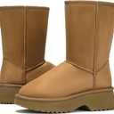 Genuine Suede Women's Snow Boots for Women Mid Calf Boot with Side Zipper Comfortable Warm Winter Boot Anti-Slip Outsole Outdoor Brown Size 7.5 (Brown)