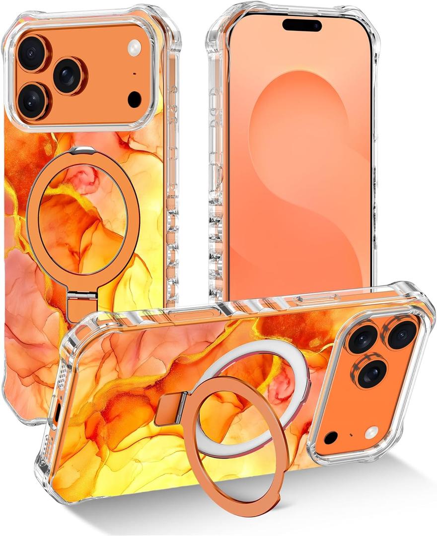 for iPhone 17 Pro Case,[Compatible with MagSafe][Invisible Magnetic Ring Stand],Slim Iridescent Wavy Women Girls Case for Apple iPhone 17 Pro 6.3"(2025),Light Orange