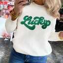LEMAFER Women 2026 Merry Christmas Round Neck Sequin Letters Sweater Casual Solid Slogan Long Sleeve Pullover Sweatshirt Tops (White, S)
