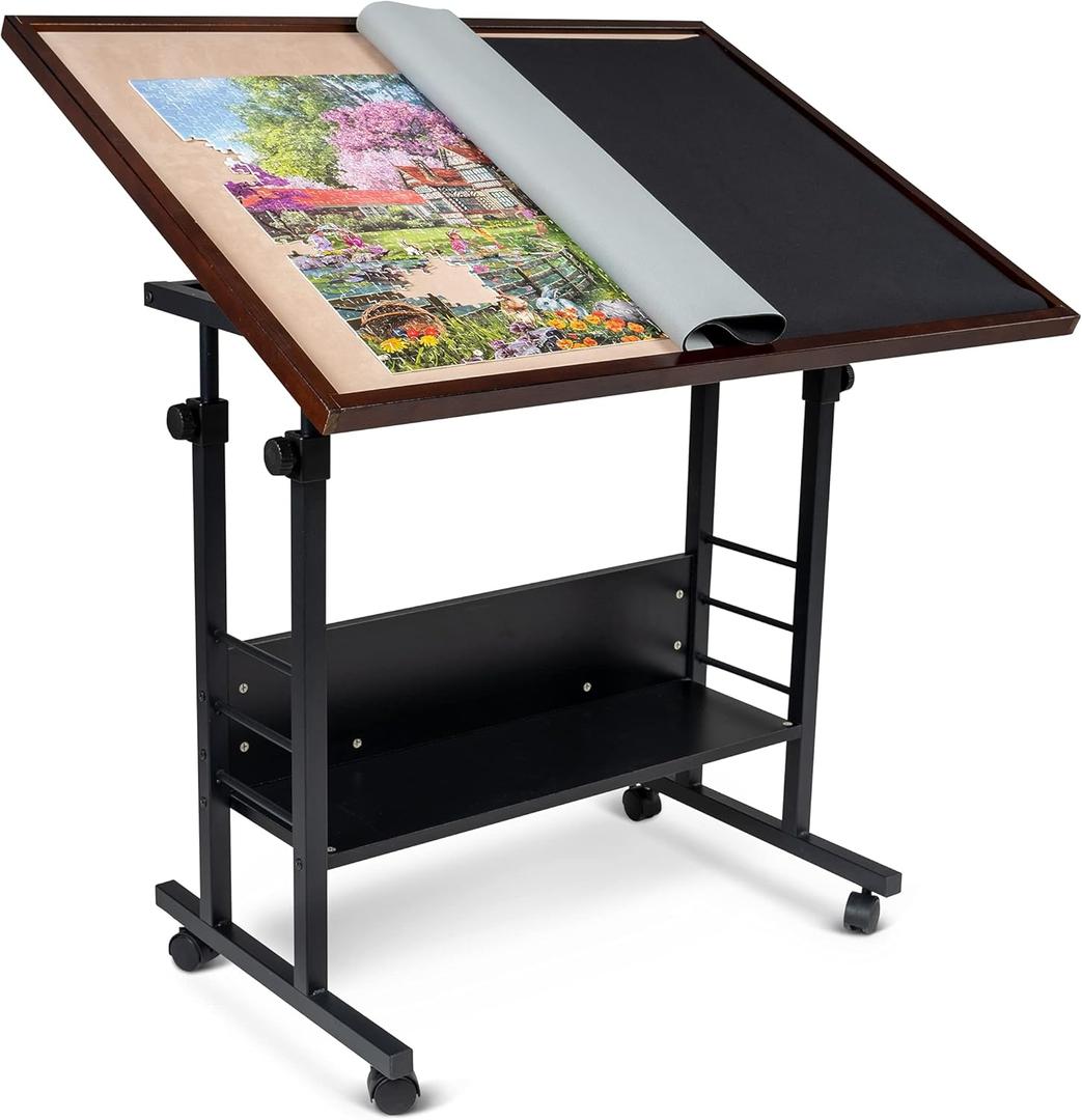 Becko US 1500 Piece Tilting Puzzle Table with Cover Mat, Puzzle Board with 5 Tilt Angle & Height Adjustment, Portable & Movable Tables with Legs & Storage for Adults, for 1500 Piece Jigsaw Puzzles