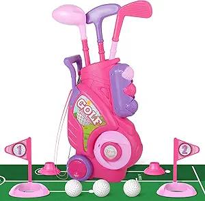 Liberry Toddler Golf Set for 2 3 4 Years Old Girls Boys, Upgraded Kids Golf Cart with Golf Cornhole Board & Putting Mat, Indoor and Outdoor Golf Toys Birthday Gift, Pink