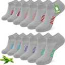 Ankle Socks for Women, 6/12 Pairs Bamboo Viscose Breathable Cushioned Moisture Wicking Athletic Running Casual Low Cut Socks (5-8, Multicolored Gray)
