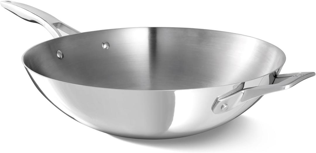Calphalon Premier Polished 5-Ply Stainless Steel Cookware w/Turbo Heat Tech 13" Wok, Induction, Oven Safe 500F, PFOA Free, Polished Stainless Silver