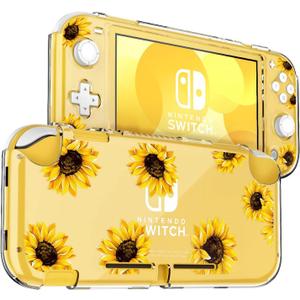 DLseego Sunflower Butterfly Flower Floral Switch Lite Protective Case Clear 2-Piece Split Full Wrap PC Hard Shell Anti-Scratch All-Round Protection Cover for Switch 2019 Model (Yellow)