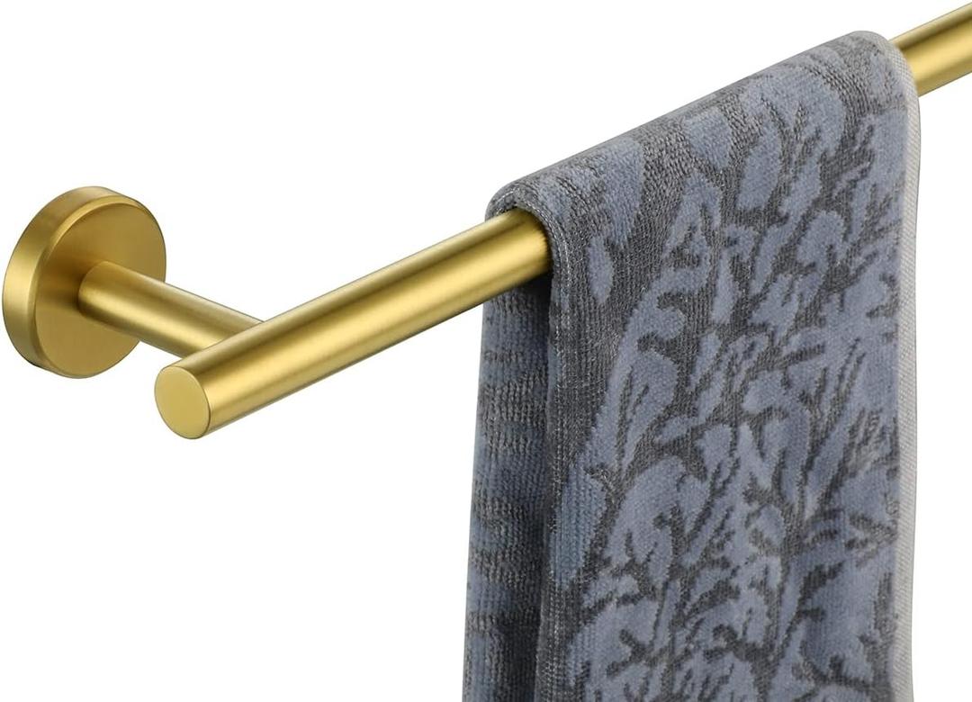 JQK Towel Bar Brushed Gold, 19 Inch 304 Stainless Steel Thicken 0.8mm Towel Rack Bathroom, Towel Holder Wall Mount, Useable Length 16 Inch TB110L16-BG