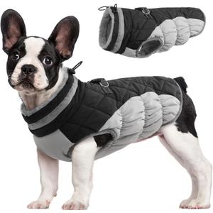 FUAMEY Dog Coat for Small Dogs,Waterproof Dog Winter Jacket with Harness Built in Puppy Cold Weather Coats Reflective Pet Vest with Zipper Warm Fleece Dogs Snowsuit Windproof Black S