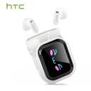 Open In-Ear AI Translation Wireless Earbuds - HTC NE20 Bluetooth 6.0, 130+ Language Translator, IPX5 Sweatproof for Running/Business, With LED Touch Screen, Beige white