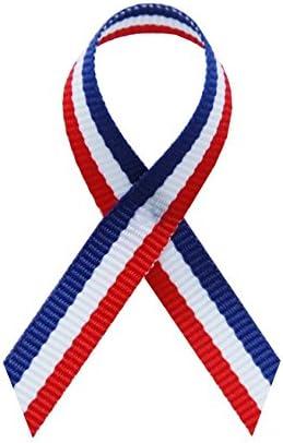 Support USA | American Made 125 Veteran's Day, September 11th, and Patriotic Red/White/Blue Fabric Awareness Ribbons - Bag of 125 Fabric Ribbons with Safety Pins - Pin Attached