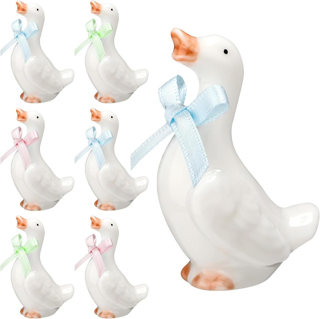 Weysat 6 Sets Silly Goose First Birthday Decorations Gift Cute Statue Sculpture Ornament for Party Supplies(Bow Tie)
