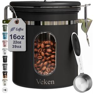 Black Airtight Coffee Canister with Window – Stainless Steel Food Storage Jar with Date Tracker