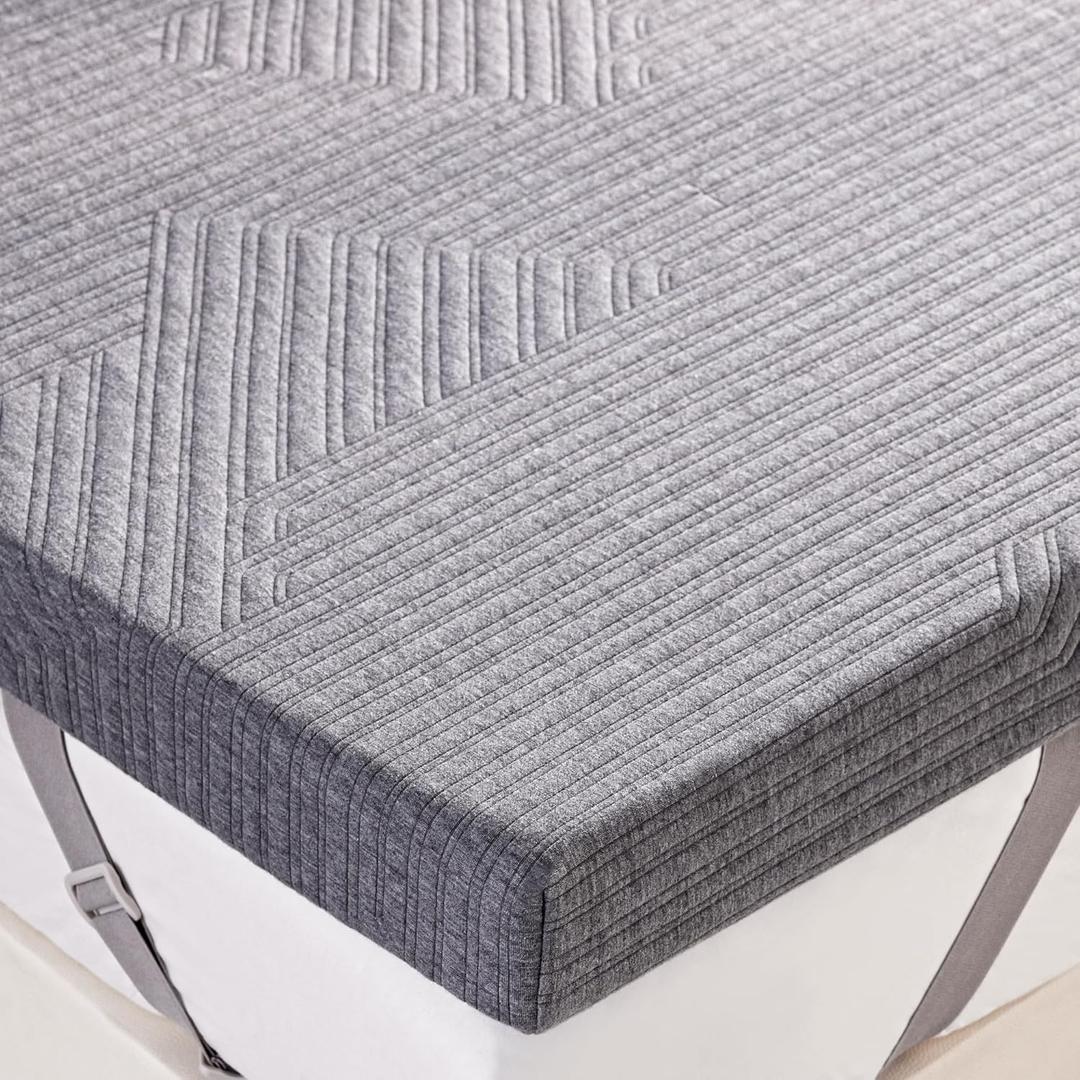 BDEUS 3 inch Extra Firm Memory Foam Mattress Topper King Size for Big Guys, Supportive Mattress Pad for Back Pain Relief, Firm Foam Bed Topper with Senior Grey Cover, CertiPUR-US Certified