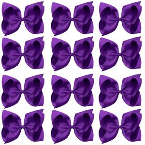 Oaoleer Big Hair Bows for Girls 12 PCS 6" Purple Grosgrain Ribbon Large Boutique Bow Alligator Clips Hair Accessories for Toddlers Little Girls Kids