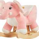 FUNLIO Elephant Baby Rocking Horse for Toddlers 6 Months to 3 Years, Cute & Graceful Pink Elephant Rocker for Baby Girl, Stuffed Plush Ride-on Rocking Animal, Easy to Assemble, CPC & CE Certified, Large