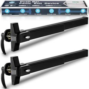 IRONWALLS 2-Pack Black Panic Bars for Exit Doors Commercial, 27.5 Stainless Steel Push Bar Panic Exit Device with Exterior Lever Handle, Push Bar Door Lock Panic Door Hardware for 27.5-41 Doors