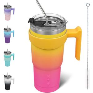 BJPKPK 20 oz Tumbler With Handle And Straw Stainless Steel Insulated Tumbler With Lid Reusable Metal Coffee Cups,Pink & Yellow Rose