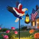 250th Anniversary America Eagle Garden Stake 4th of July Decorations Outdoor Patriotic Independence Memorial Day,29.9in Metal Eagle with Solar Lights,Decorative Garden Stakes for Yard Art Patio Porch