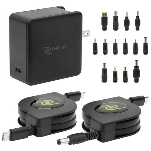 ReTrak 67 W Retractable Universal Laptop Charger and Power Adapter with 14 Tips