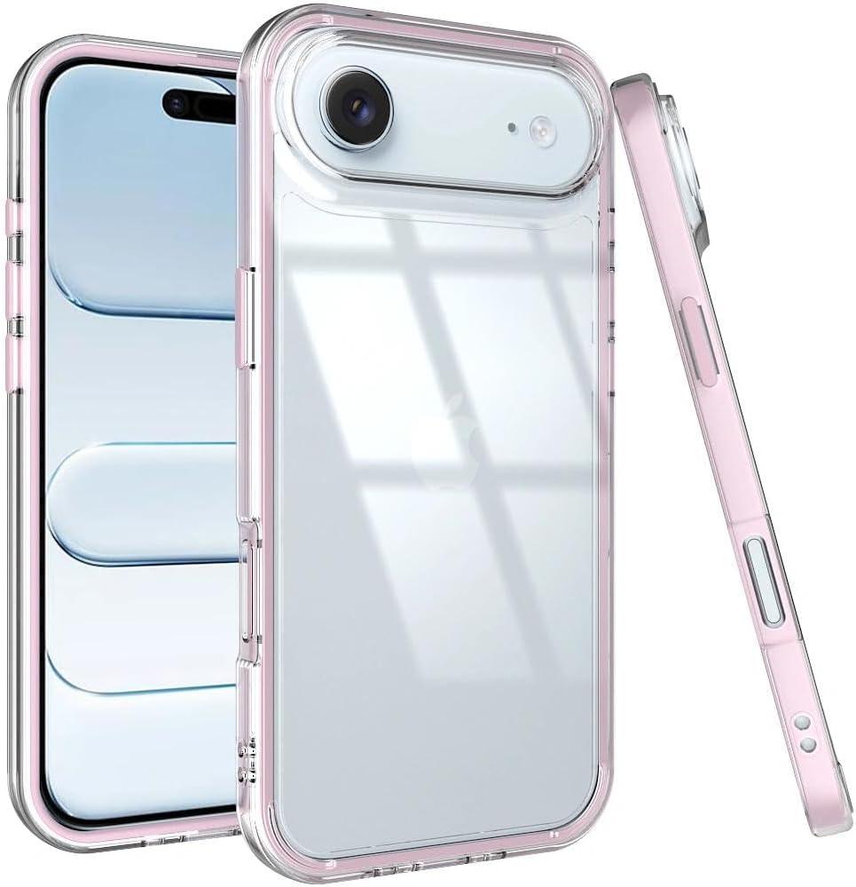 Puxicu Acrylic 2 in 1 for iPhone 17 Air CaseAnti-Yellowing, Military-Grade Protection, Drop Shockproof Slim Phone Cover for iPhone 17 Air 6.5", Clear+Light Pink