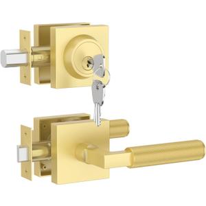 Asidrama 2 Pack Premium Champagne Bronze Zinc-Alloy Front Door Lock Set: Double Cylinder Deadbolt, Heavy Duty Security Handleset for Left/Right Exterior Doors, Universal Entry Locks