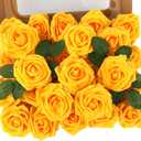 MACTING Artificial Yellow Flowers 30PCS Real Touch Fake Flowers Soft Foam Roses with Stem for Floral Arrangement DIY Table Centerpieces Wedding Bouquet Party Holiday Summer Mothers Day Decor