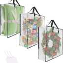 3 Pack Clear Bags with Zipper and Handles, Halloween Christmas Wreath Storage, Gift Bag Organizer, Moving Boxes Alternative, Under the Bed Storage (Black)