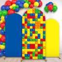 3 Pcs Building Blocks Arch Backdrop Covers Spandex Stretch Arch Stand Cover Building Party Decorations Block Arch Backdrop Stand Cover 4ft 5ft 6ft for Birthday Classroom Photo Background Supplies