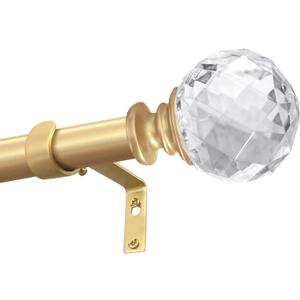 Exquisite Gold 46-148Inch Adjustable 1in Steel Curtain Rod with Acrylic Finials. Crystals ball Transparent diamond, Easy to Install, Suitable for Bedroom and Living Room kitchen and hotel