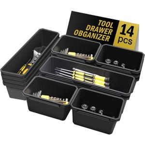 LARBANKE Tool Storage Organizer, 14-Piece Set with Interlocking Boxes, Non-Slip Internal Trays, Toolbox for Garage, Workshop, and Home Repairs