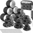 6 Size Hair Rollers for Women, 62 Pcs Rollers Hair Curlers for Long Medium Short Hair, Large Medium Small Self Grip Hair Rollers with 36 Rollers 24 Stainless steel Clips 1 Storage Bag (Black)