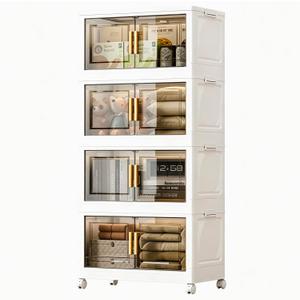 48QT Lidded Storage Bins with wheels 21"W x13"D x 46"H ( 4-Tier) | Easy to assemble and freely stackable; 360 swivel casters; suitable for storage needs throughout the whole house