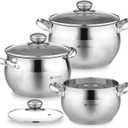 Daniks Classic 6-Piece Stainless Steel Cookware Set with Glass Lids, Tri-Ply Bases for Even Heating, Induction Compatible, Dishwasher Safe