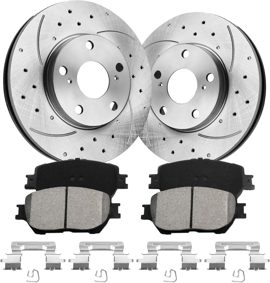 Front Brake Kit Brake Rotors and Ceramic Brake Pads Compatible with Toyota Camry (2.4L) 2002-2006, (3.0L) 2002-2004, (3.0L; LE) 2005-2006 Note Size Differences-275mm (Not 296mm Rotors
