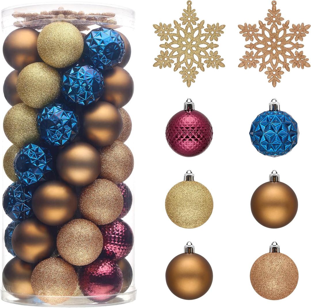 Valery Madelyn Christmas Tree Decorations Ornament Set, 50ct 2.36 Inches Bronze Copper Purple Shatterproof Christmas Ball Ornament Hanging Xmas Holiday Party Decor (Large)