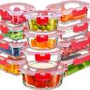 FineDine 24 Piece Glass Storage Containers with Lids - Leak Proof, Dishwasher Safe Glass Food Storage Containers for Meal Prep or Leftovers, Red