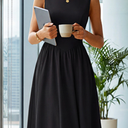 ZESICA Women's Spring Sleeveless Cocktail Dresses 2026 Summer Crewneck Flowy Wedding Guest Party A Line Midi Dress Black Large